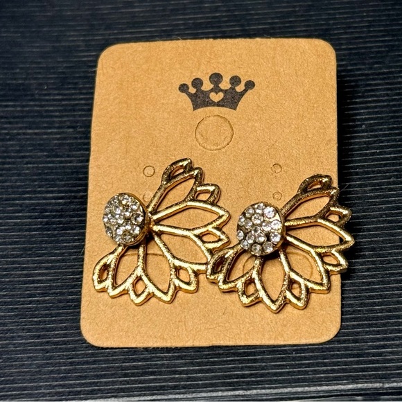 Crystal Lotus Flower Zinc Alloy / brass & cubic zirconia Earrings Double Sided - Picture 1 of 6